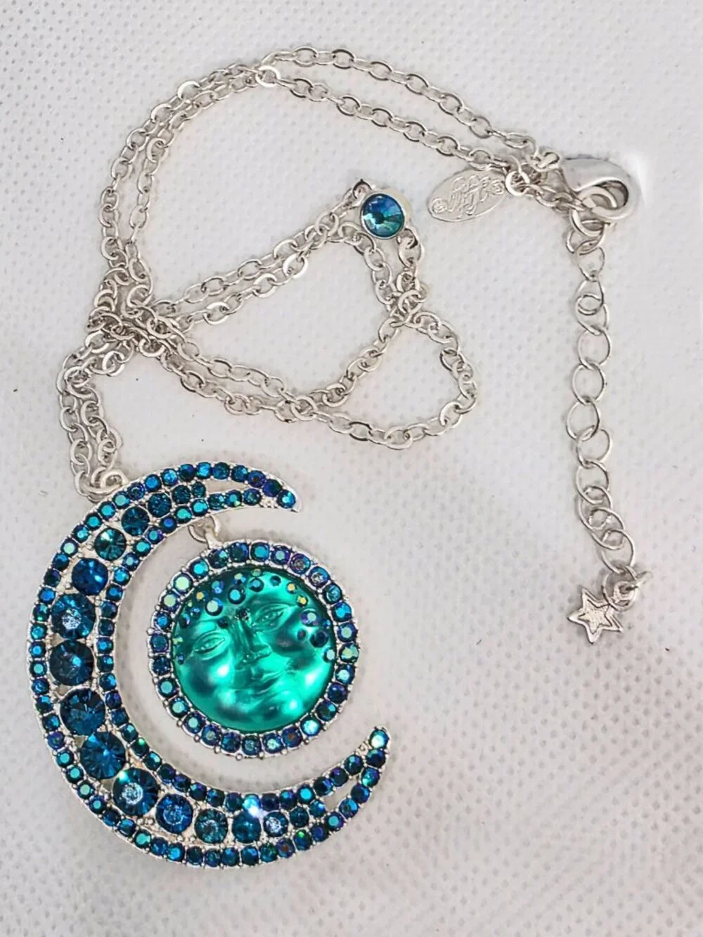 Kirks Folly Moondust Goddess Seaview Moon Necklace Silvertone- azure